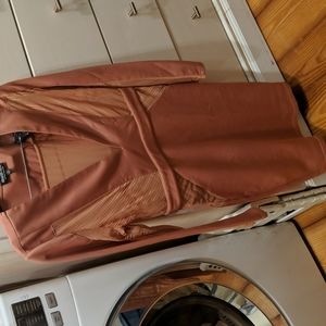 Dusty Rose BODYCON Deep V Semi Sheer Dress